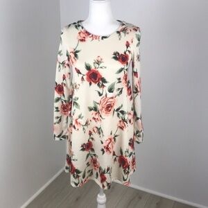 Pinc Cream Floral Long Sleeve Dress Size M